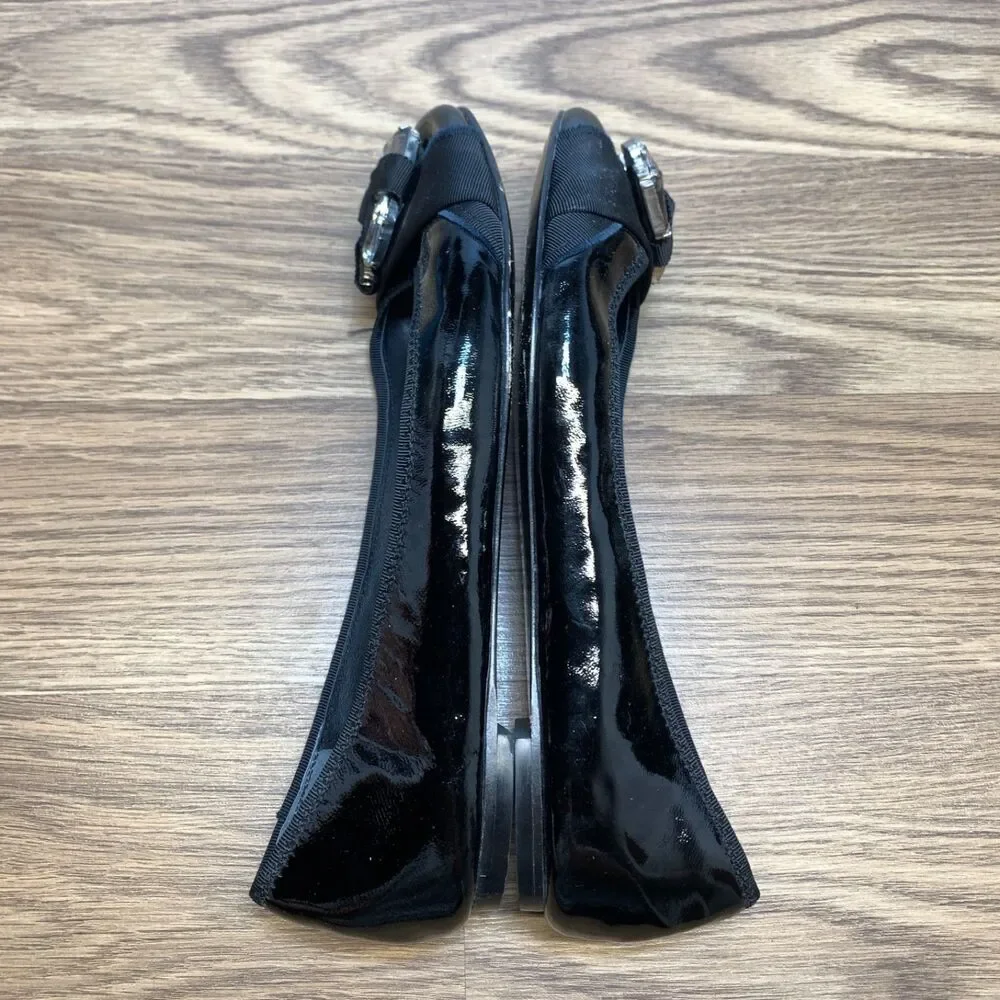 Juicy Couture ABBOTT‎ Black Patent Leather CRYSTAL JEWELED Flats Shoes 8.5 M